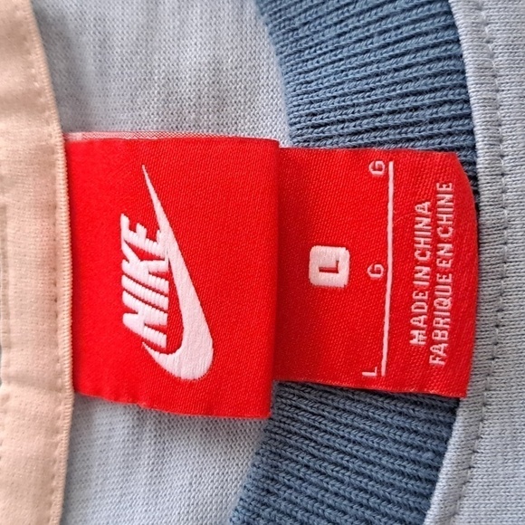 Nike AF-1 swoosh spellout logo graphix blue gray baggy ringer LG casual t-shirt - Picture 6 of 8